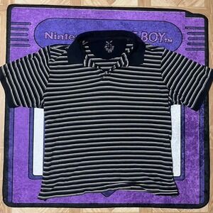 Baggy Large Black & white striped collared vintage polo shirt